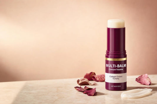 LUMÉRA Multi-Balm, bálsamo en barra color ciruela con franja dorada